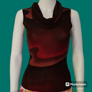 Vintage L PATRICIA Cowl Neck Swirl Metallic Sleeveless Blouse